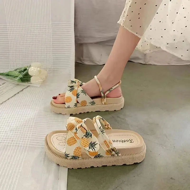 Women's two-wear flat platform sandals in green, beige, and black with 4.5cm heel and EVA upper
