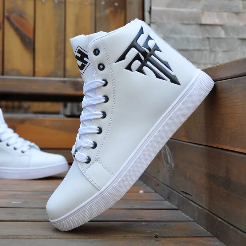 Men's Martin boots high top sneakers with rubber sole and cotton lining in black, white, or green