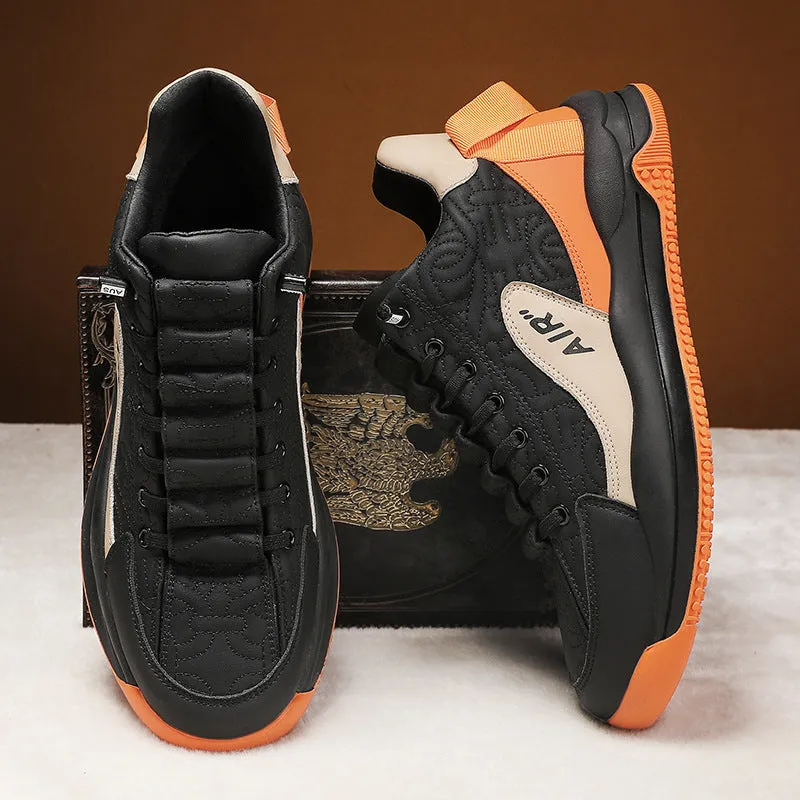 Men's sport platform heightening shoes in beige artificial PU with chunky sole, daddy-shoe style