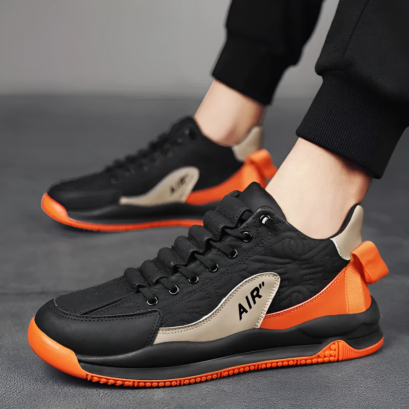 Men's sport platform heightening shoes in beige artificial PU with chunky sole, daddy-shoe style