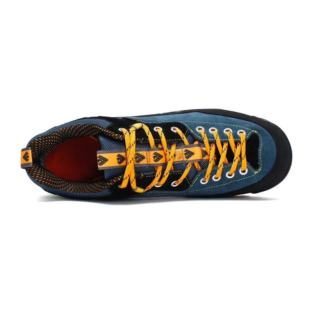 Men's hiking shoes with shock absorber sole in red and yellow, sizes 39 to 46