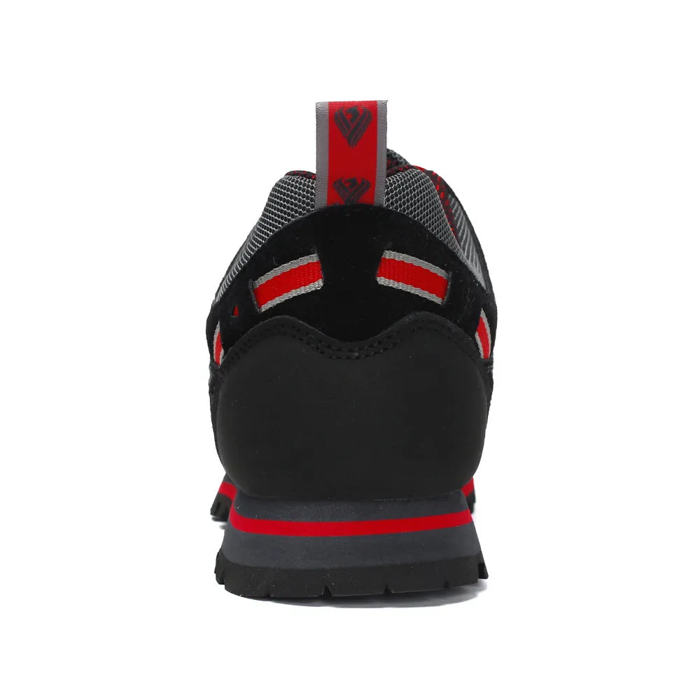 Men's hiking shoes with shock absorber sole in red and yellow, sizes 39 to 46