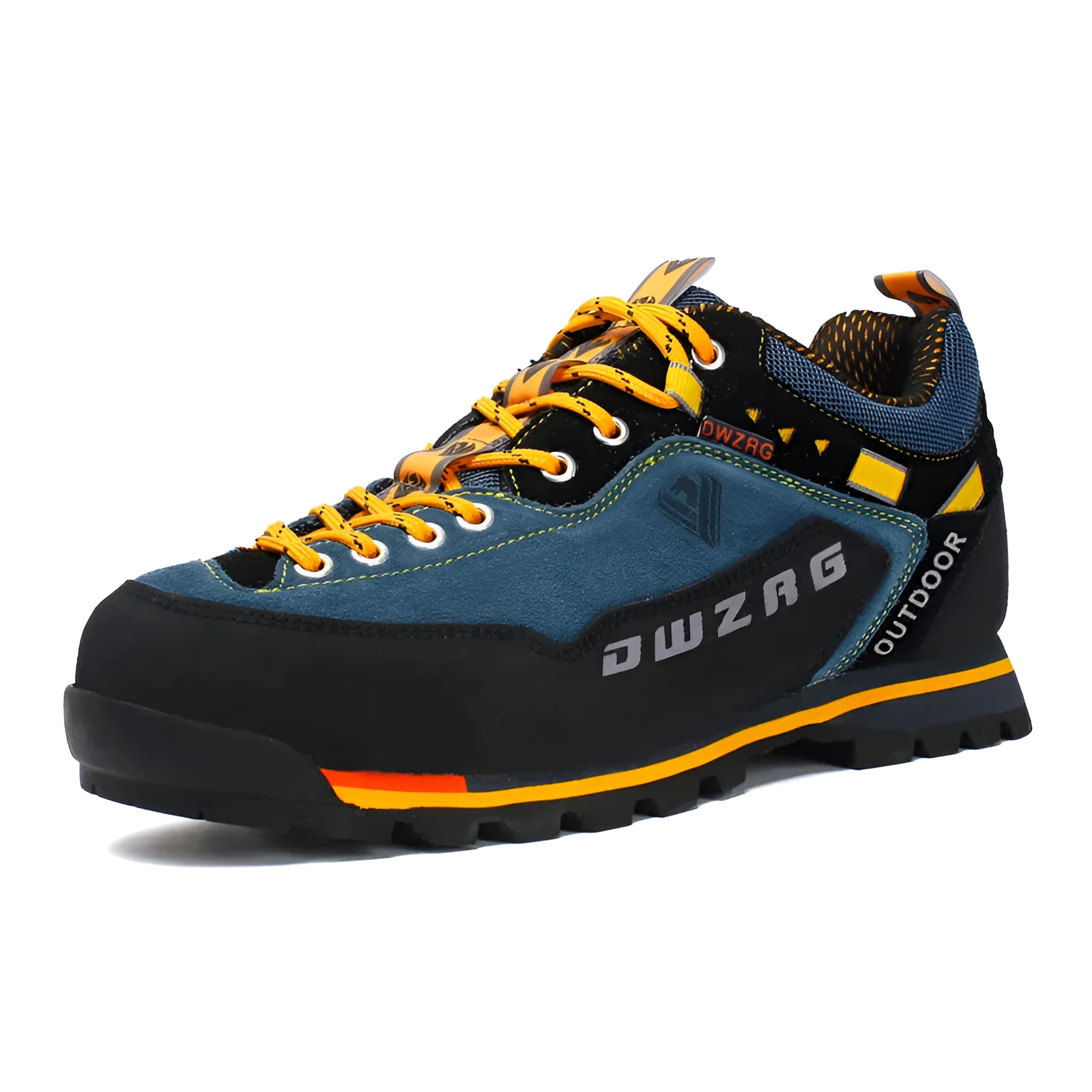 Men's hiking shoes with shock absorber sole in red and yellow, sizes 39 to 46