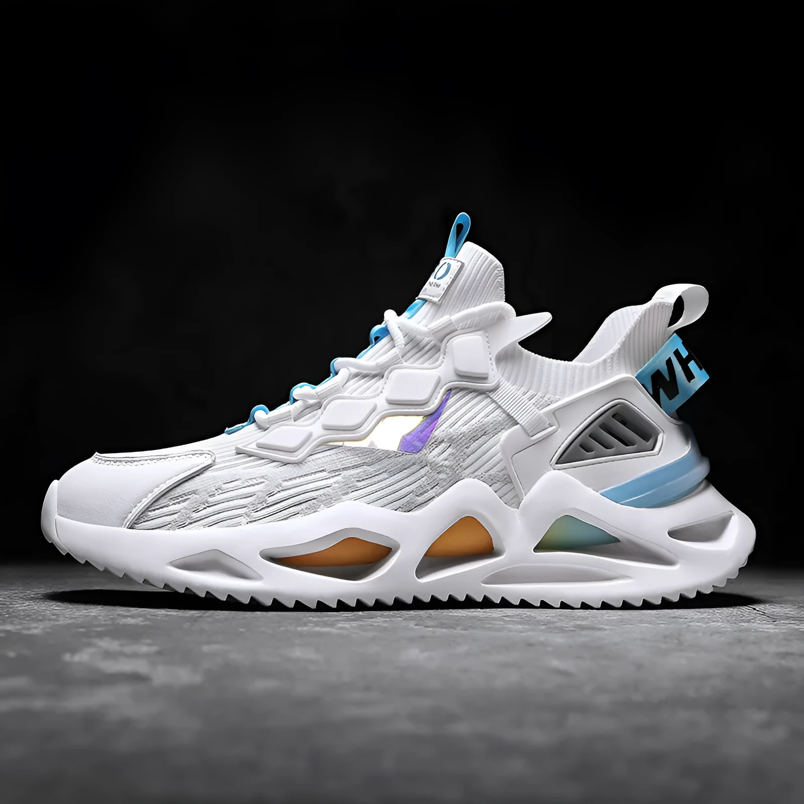 Mesh breathable sneakers for men, white colour, front tie closure, low heel, anti-skid plastic sole