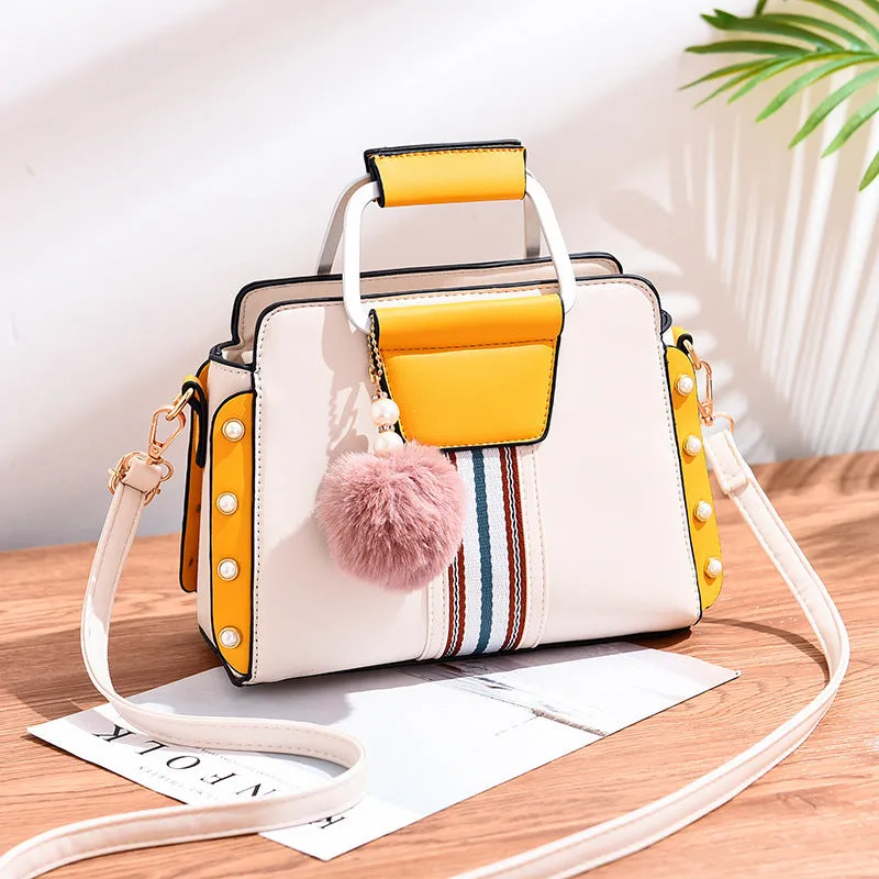 Women's soft PU leather shoulder bag with bead detail, flap shape, zip top, interior pocket, 24x12x18cm, mint colour