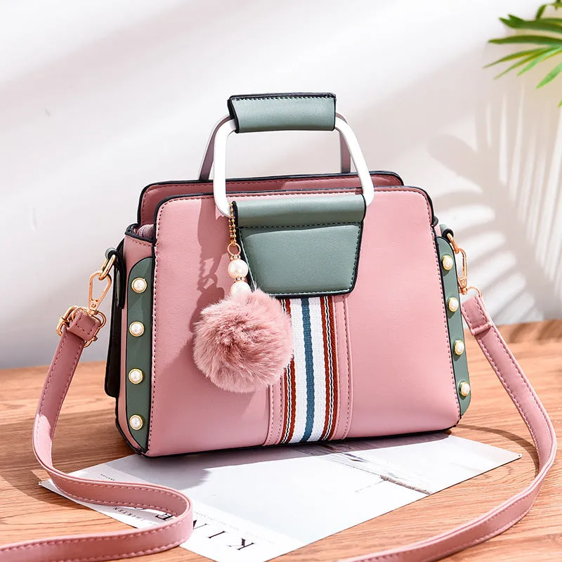 Women's soft PU leather shoulder bag with bead detail, flap shape, zip top, interior pocket, 24x12x18cm, mint colour