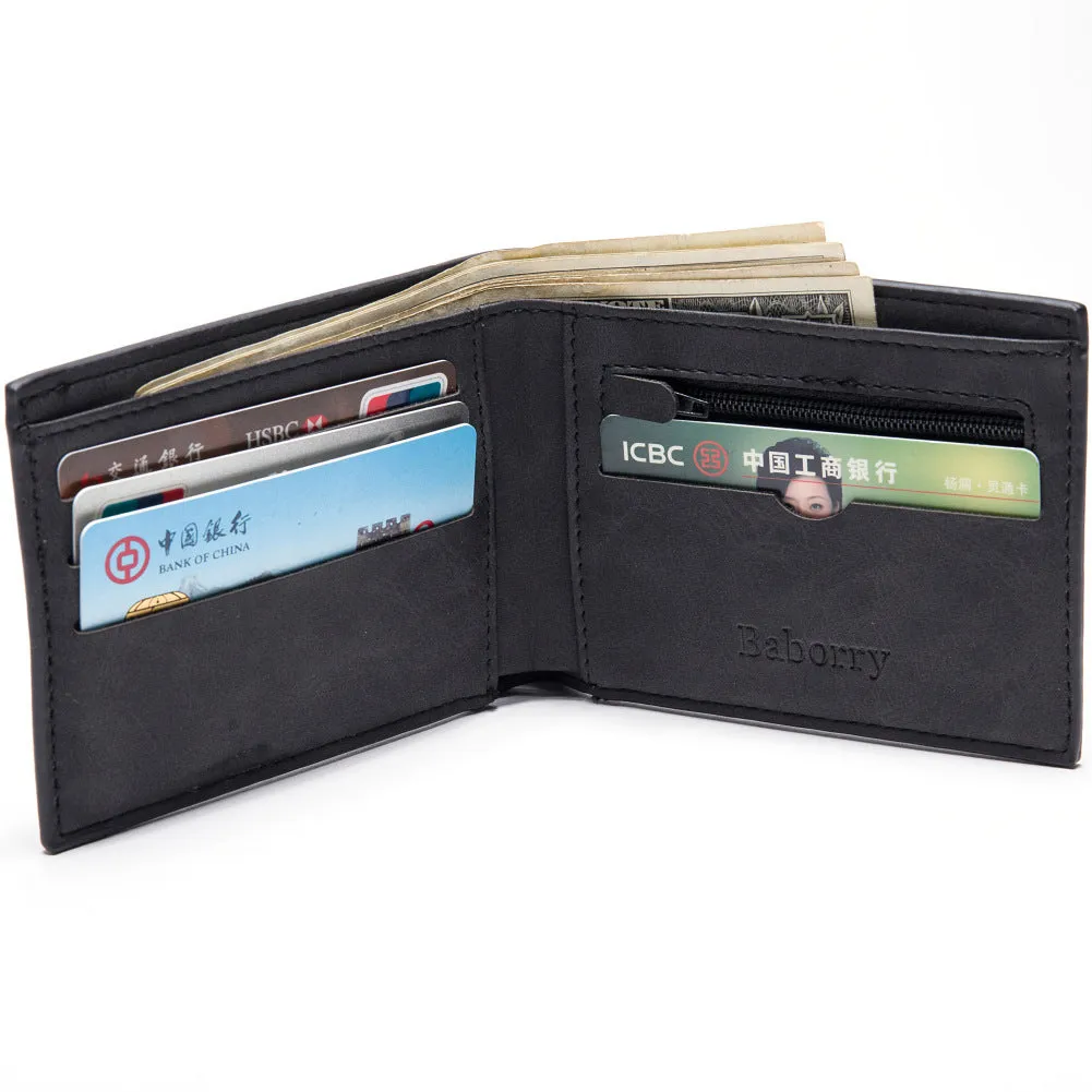 Baborry slim PU wallet with zippered coin bag and money clip in coffee colour