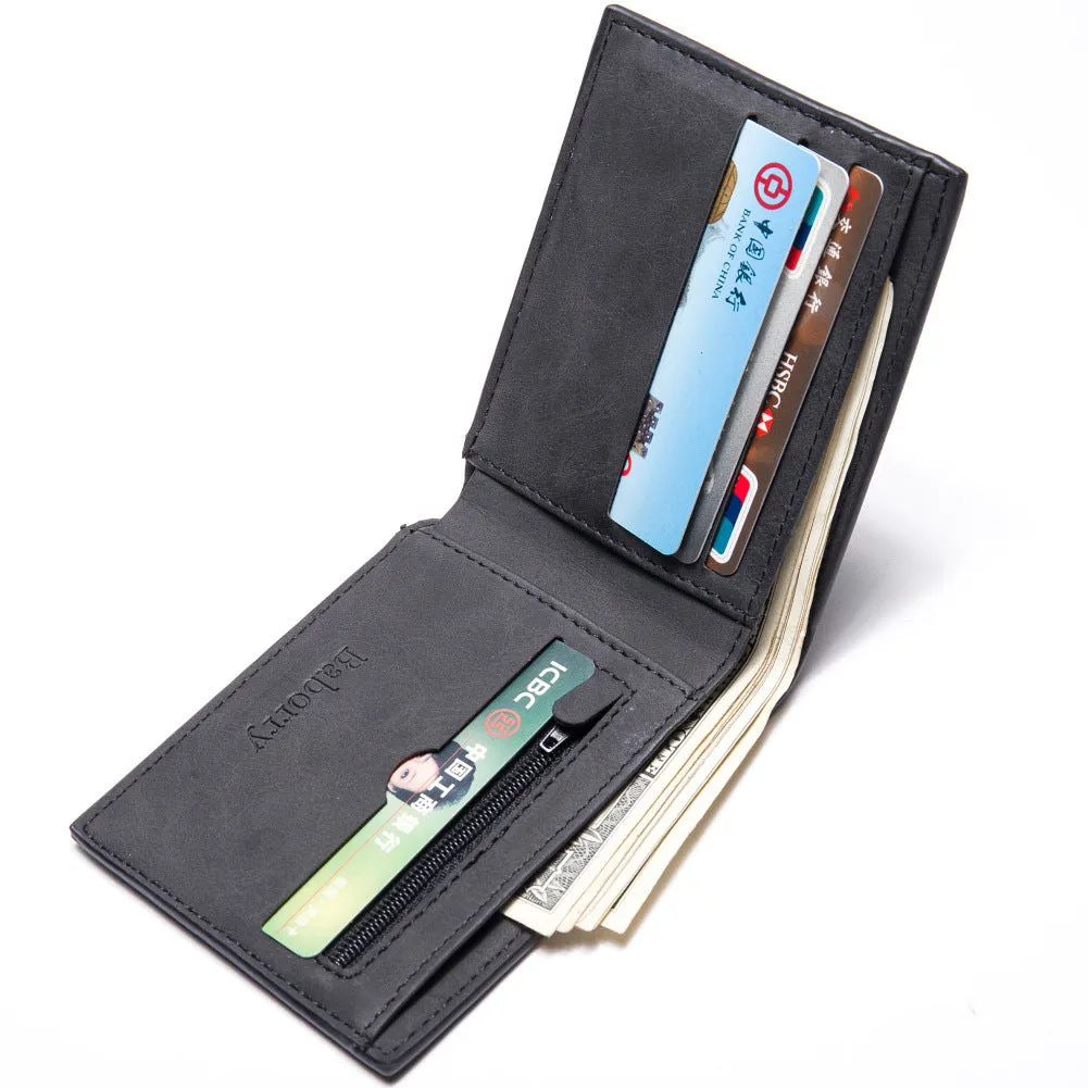 Baborry slim PU wallet with zippered coin bag and money clip in coffee colour