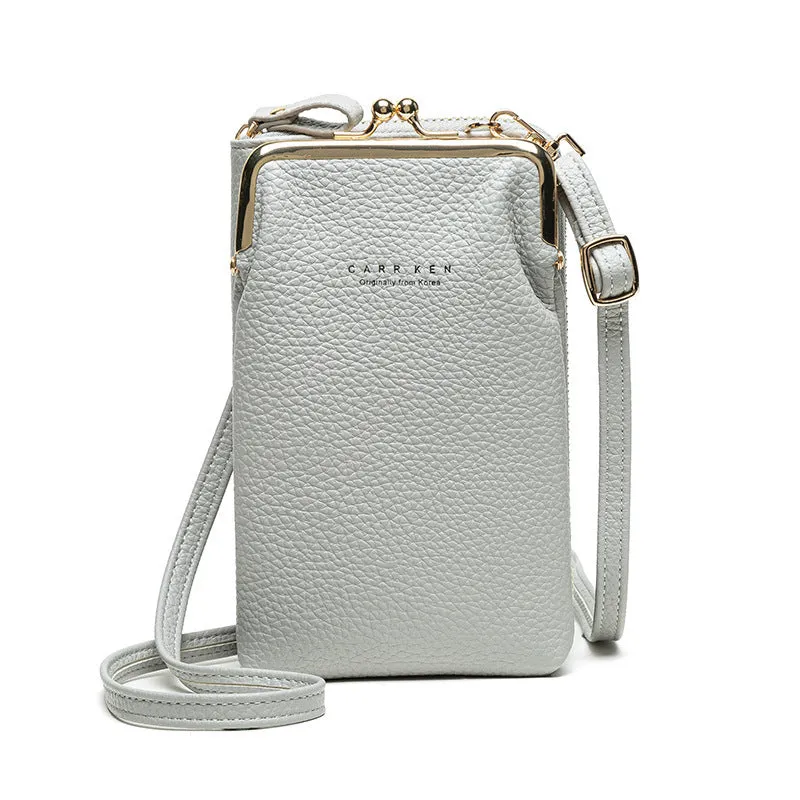 Compact diagonal shoulder bag in PU leather with lychee pattern, square vertical shape, 10x17x5cm, zipper closure