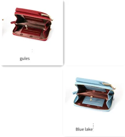 Compact diagonal shoulder bag in PU leather with lychee pattern, square vertical shape, 10x17x5cm, zipper closure