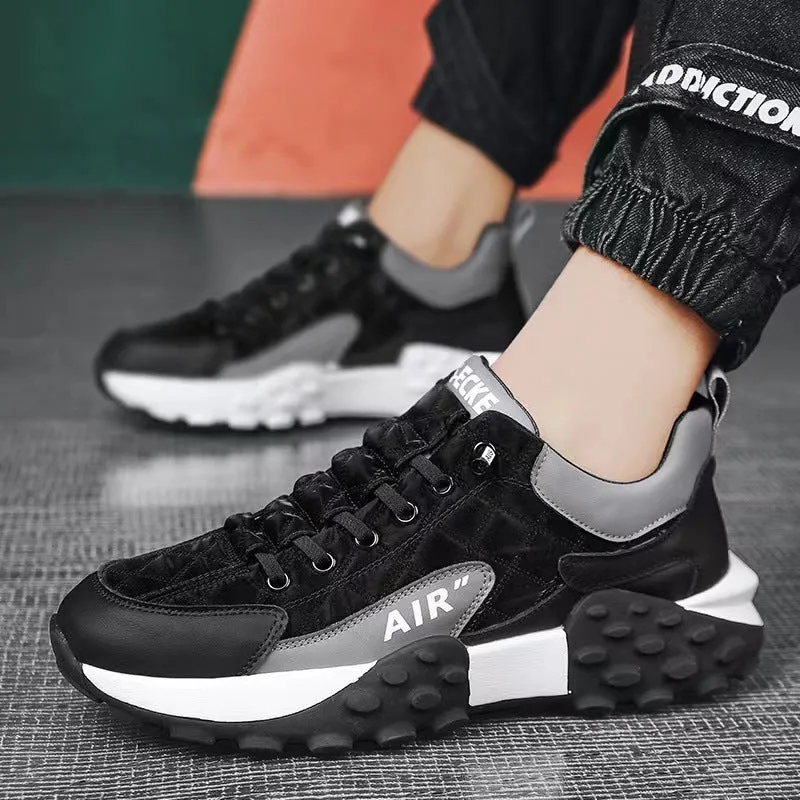 Men's breathable lightweight non-slip running shoes with artificial leather and fabric upper, low top design