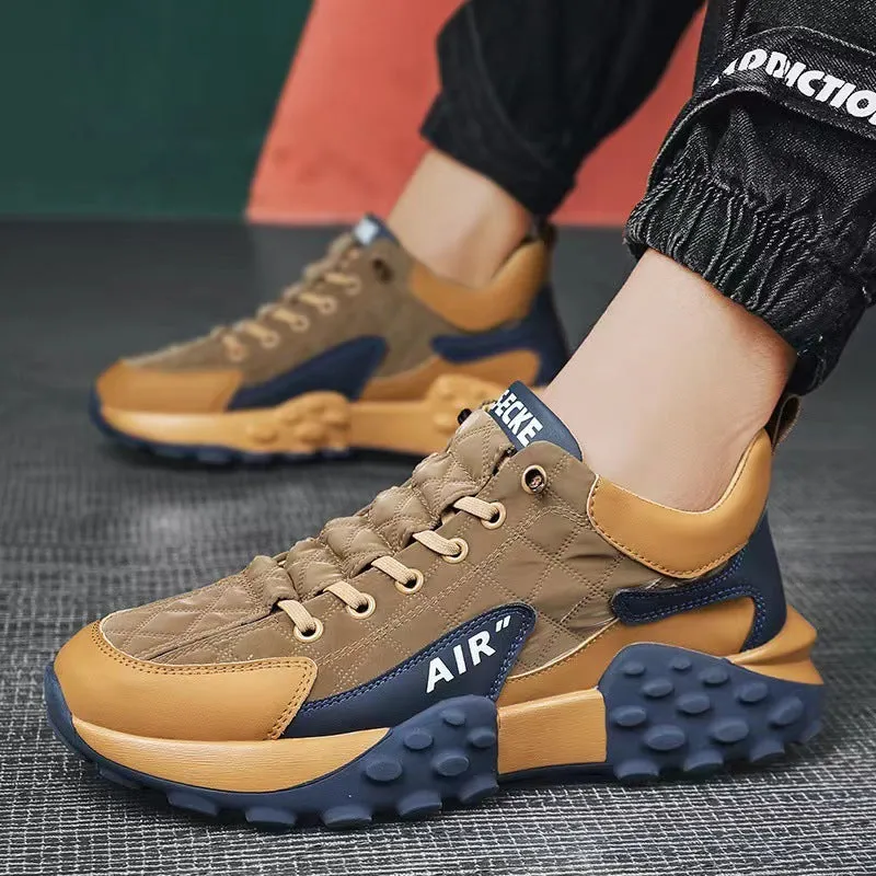 Men's breathable lightweight non-slip running shoes with artificial leather and fabric upper, low top design
