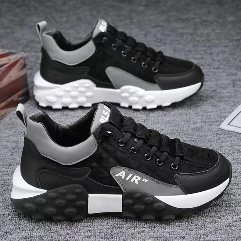 Men's breathable lightweight non-slip running shoes with artificial leather and fabric upper, low top design