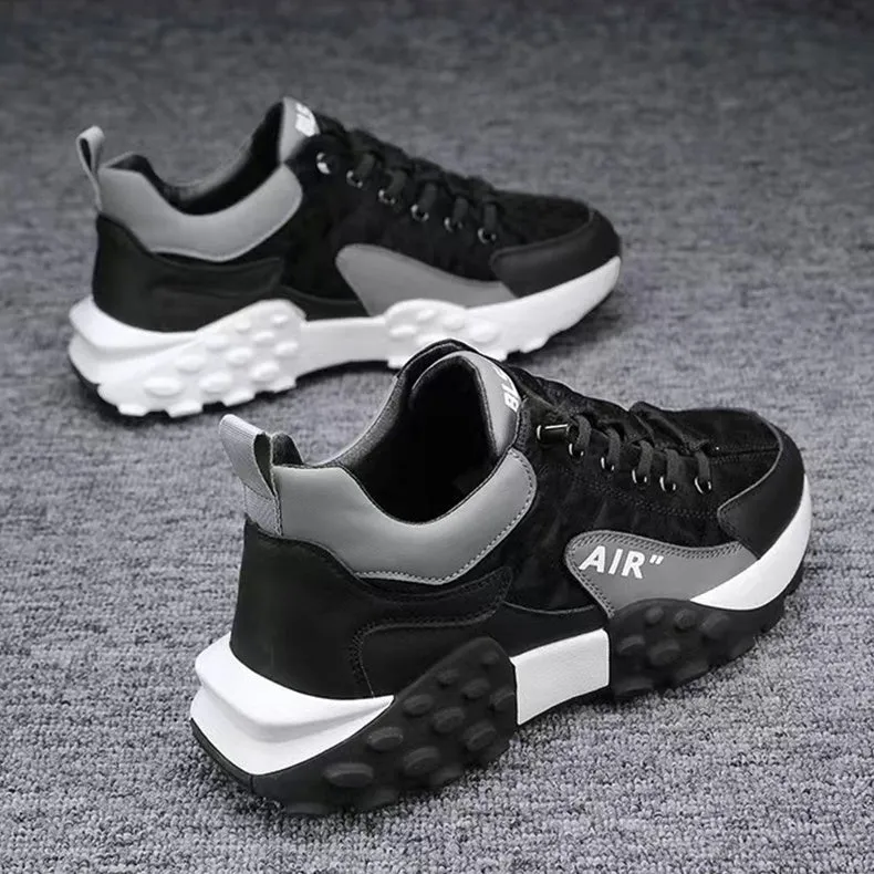 Men's breathable lightweight non-slip running shoes with artificial leather and fabric upper, low top design