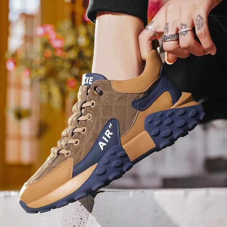 Men's breathable lightweight non-slip running shoes with artificial leather and fabric upper, low top design