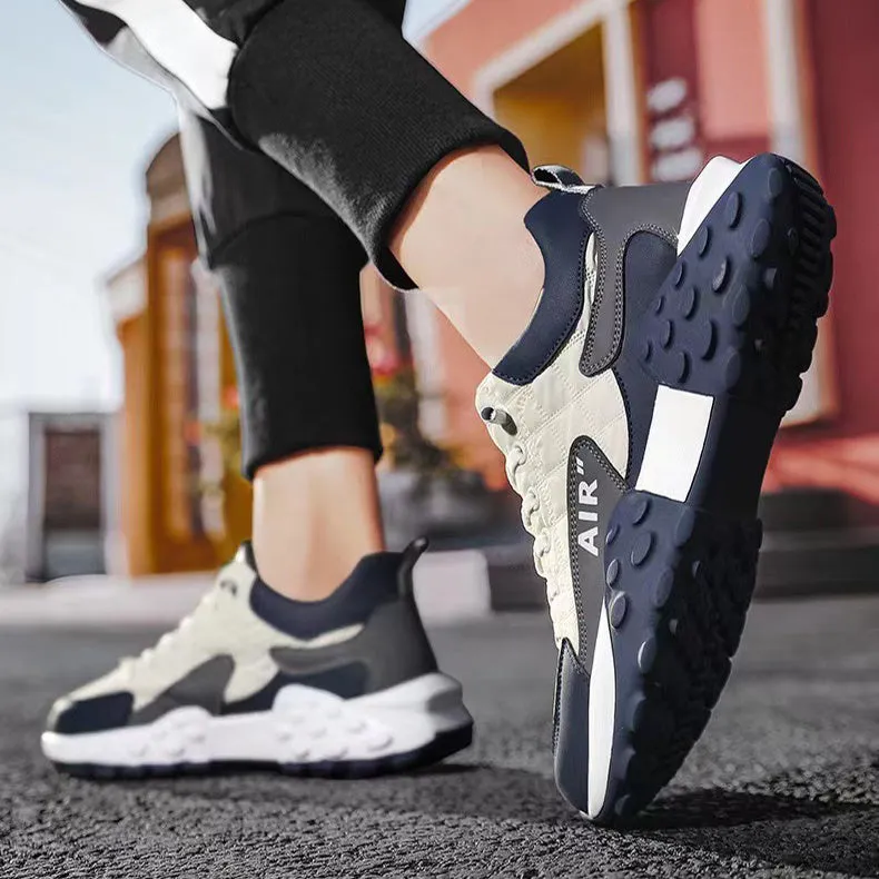 Men's breathable lightweight non-slip running shoes with artificial leather and fabric upper, low top design