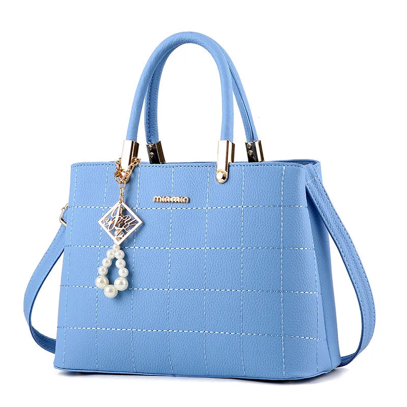 Women's PU leather medium handbag zip closure plain soft texture eight colours wine red light gray black pink royal blue taro purple sky blue beige