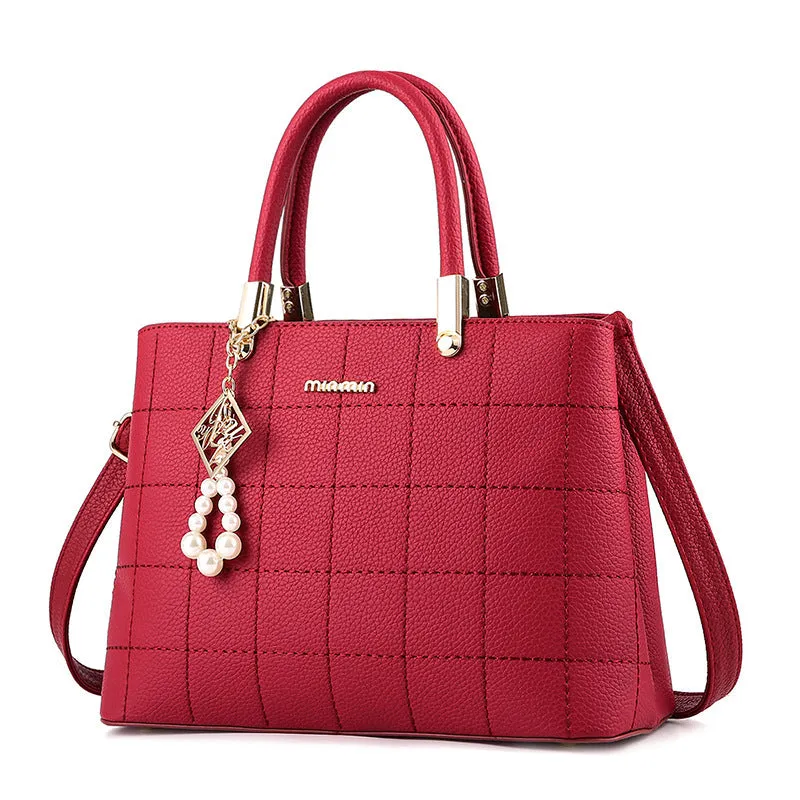 Women's PU leather medium handbag zip closure plain soft texture eight colours wine red light gray black pink royal blue taro purple sky blue beige