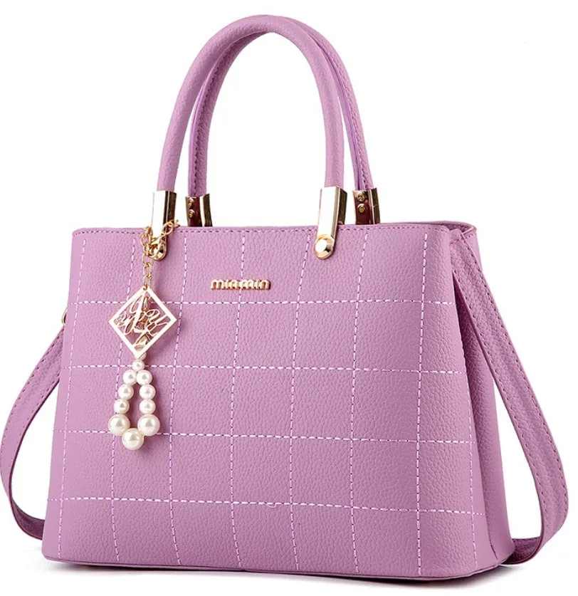 Women's PU leather medium handbag zip closure plain soft texture eight colours wine red light gray black pink royal blue taro purple sky blue beige