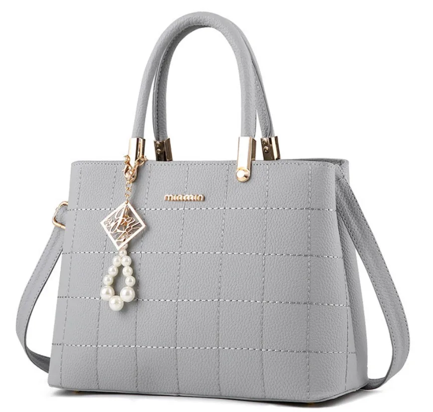Women's PU leather medium handbag zip closure plain soft texture eight colours wine red light gray black pink royal blue taro purple sky blue beige