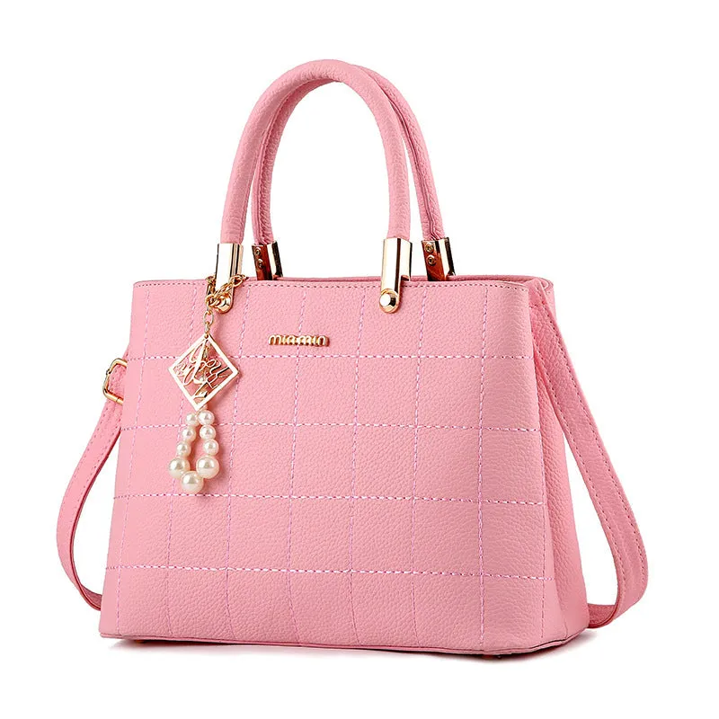 Women's PU leather medium handbag zip closure plain soft texture eight colours wine red light gray black pink royal blue taro purple sky blue beige