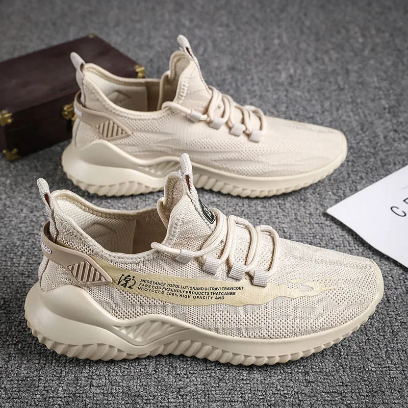 Men's casual canvas shoes low top round toe Korean net style in yellow colour on white background