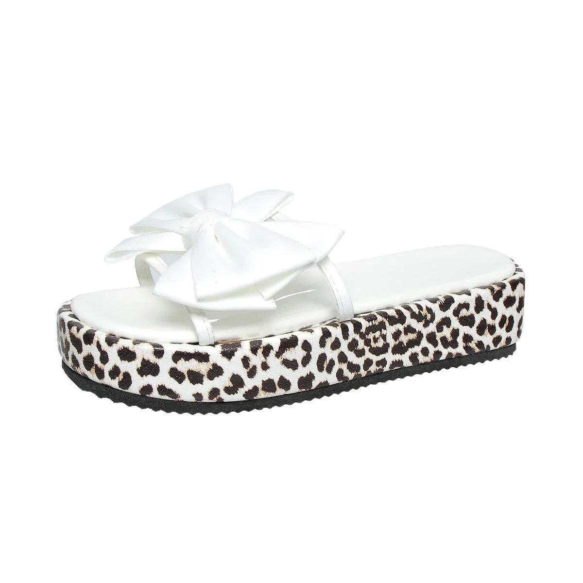 Women's leopard print beach slippers with thick sole and round toe scaffold shape