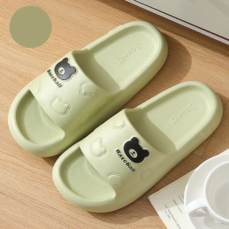 Cute cartoon bear slippers for women and men, EVA non-slip sole, thick cushion, breathable indoor house shoes