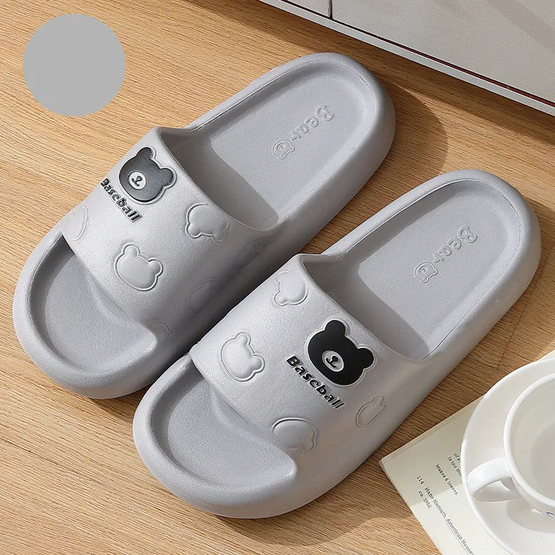 Cute cartoon bear slippers for women and men, EVA non-slip sole, thick cushion, breathable indoor house shoes