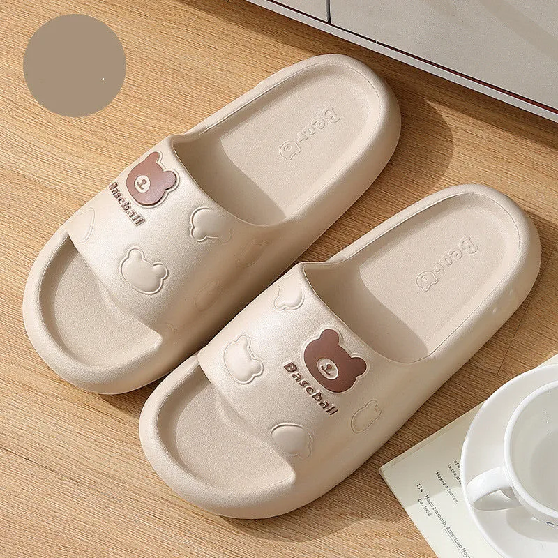 Cute cartoon bear slippers for women and men, EVA non-slip sole, thick cushion, breathable indoor house shoes