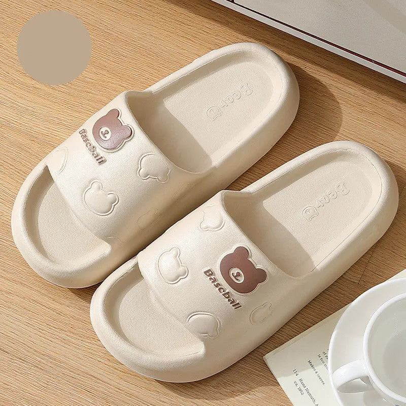 Cute cartoon bear slippers for women and men, EVA non-slip sole, thick cushion, breathable indoor house shoes