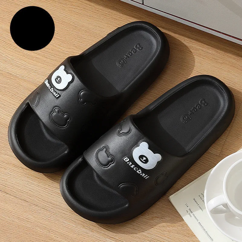 Cute cartoon bear slippers for women and men, EVA non-slip sole, thick cushion, breathable indoor house shoes