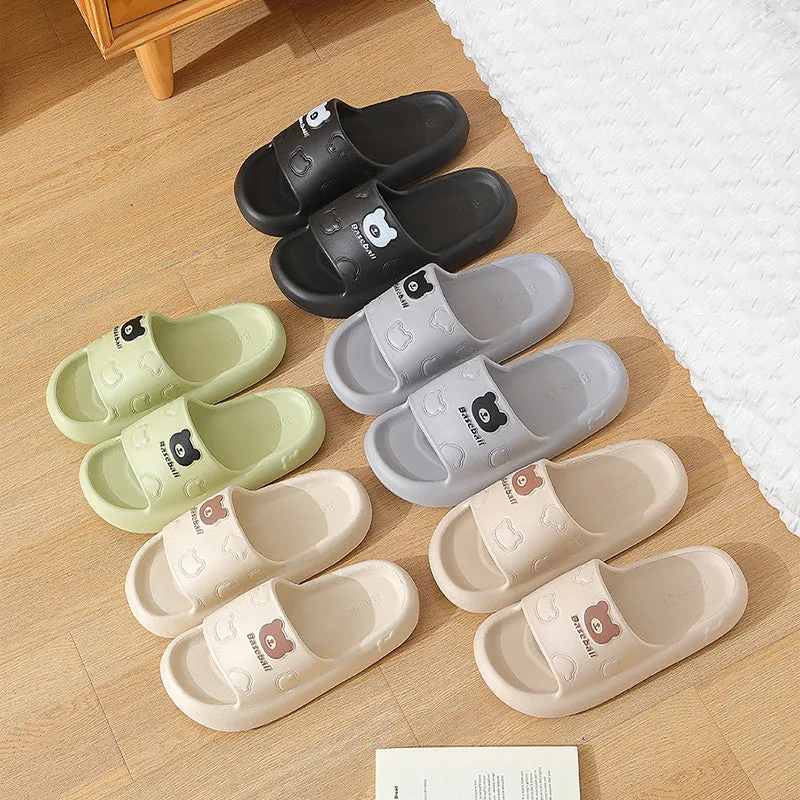 Cute cartoon bear slippers for women and men, EVA non-slip sole, thick cushion, breathable indoor house shoes