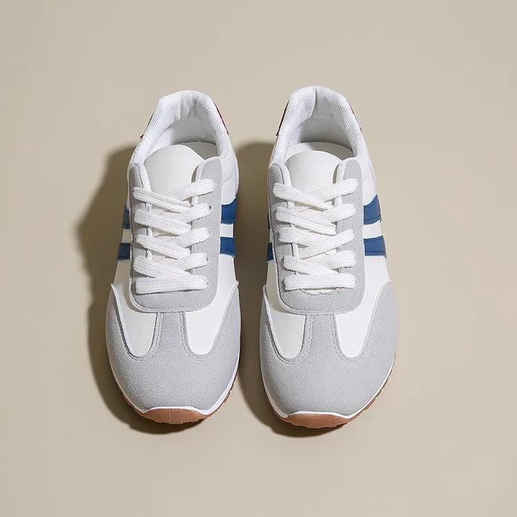 Blue and grey Cortez stripe pattern casual shoes with round toe and flat heel design