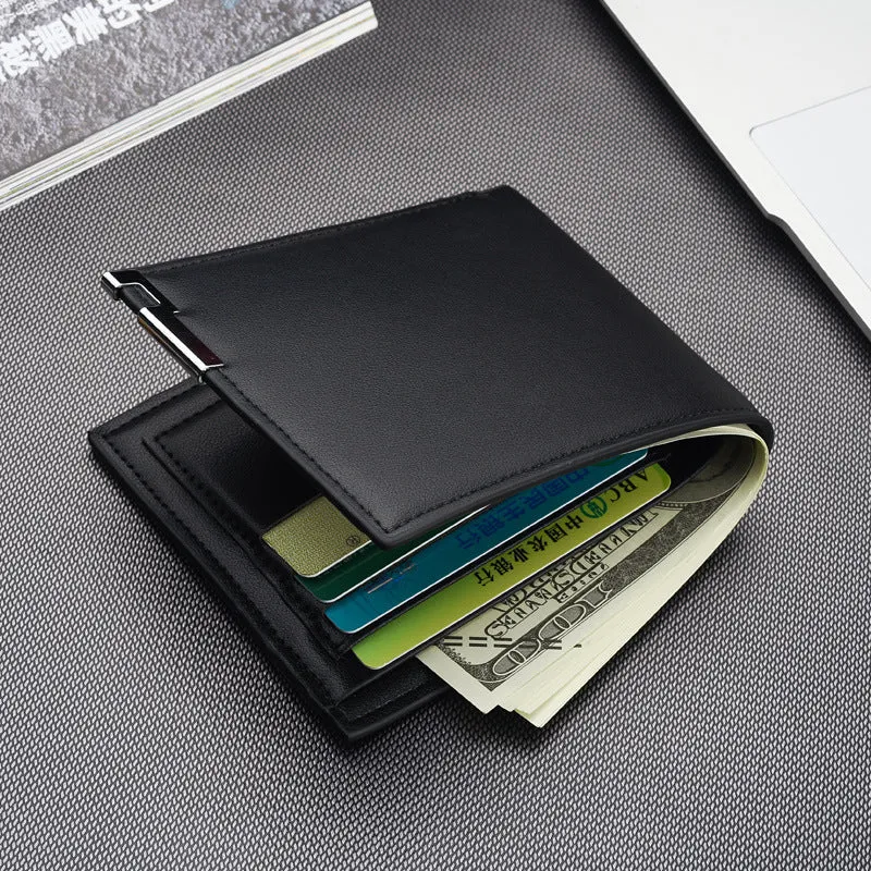 Men's slim PU business money wallet with card slots, 100x120x15mm, black colour