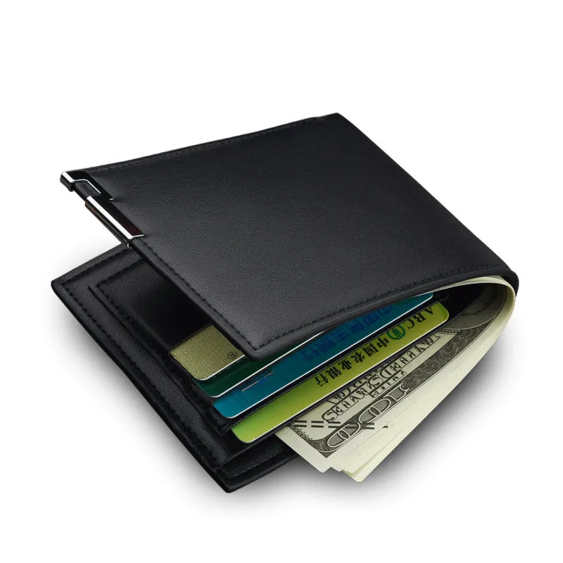 Men's slim PU business money wallet with card slots, 100x120x15mm, black colour