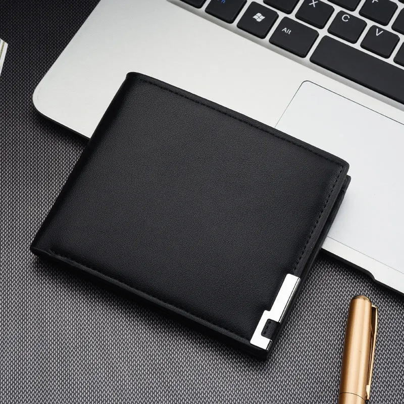 Men's slim PU business money wallet with card slots, 100x120x15mm, black colour