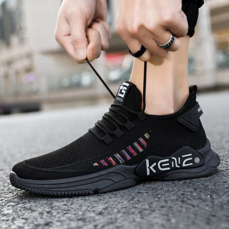 Men's casual sports shoes with flying weave upper, rubber sole, round toe, in ZM-56 brown colour