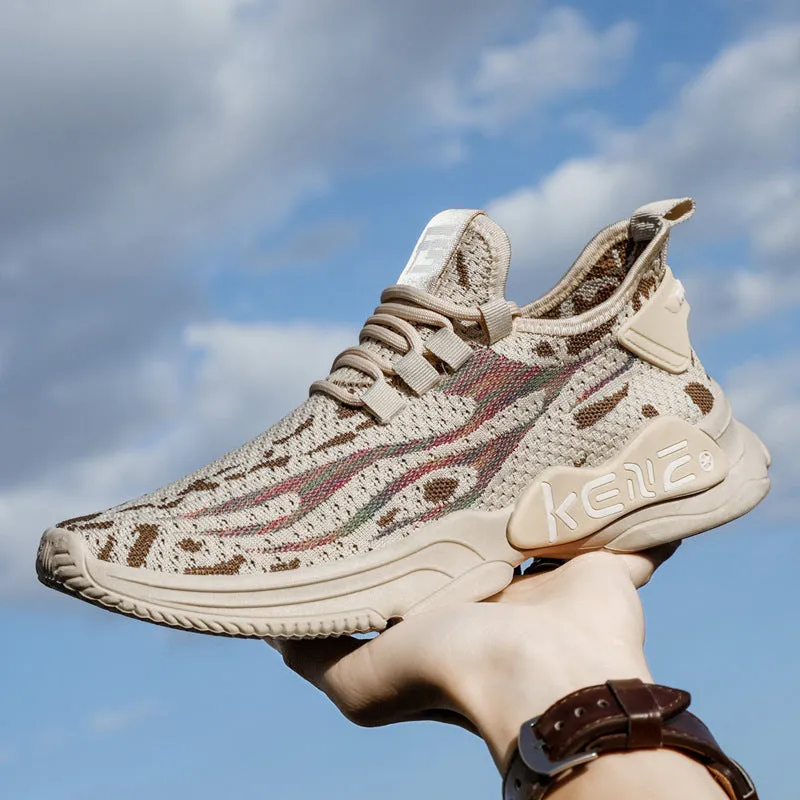 Men's casual sports shoes with flying weave upper, rubber sole, round toe, in ZM-56 brown colour