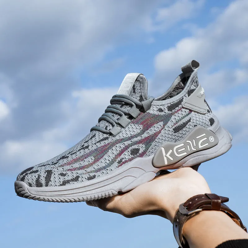 Men's casual sports shoes with flying weave upper, rubber sole, round toe, in ZM-56 brown colour