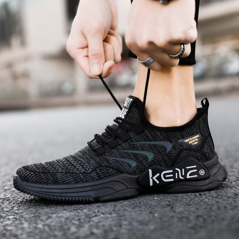 Men's casual sports shoes with flying weave upper, rubber sole, round toe, in ZM-56 brown colour