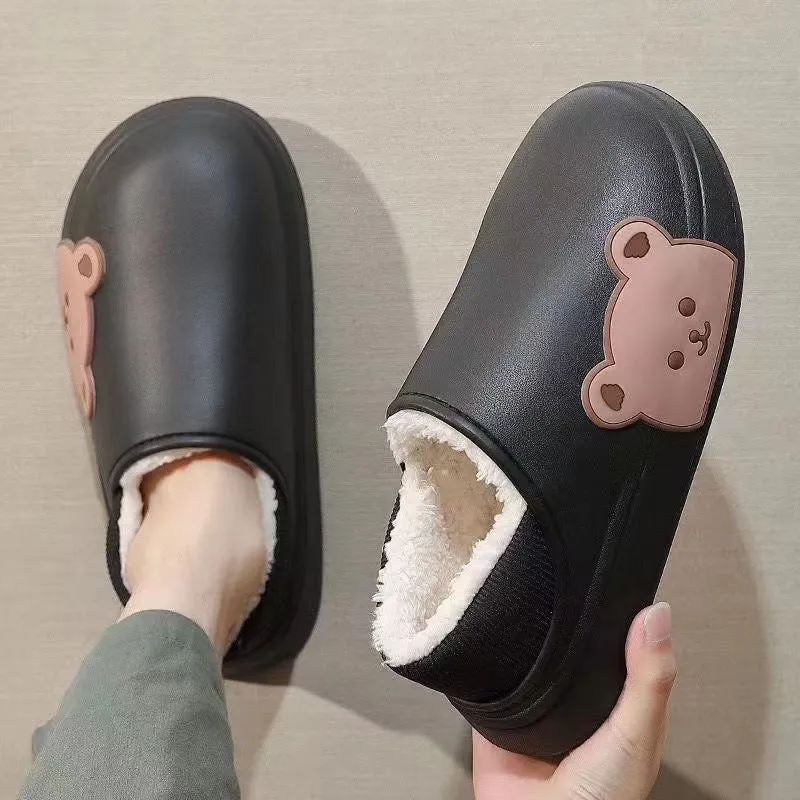 Bear fluffy slippers winter house shoes for women, unisex PVC sole, white colour