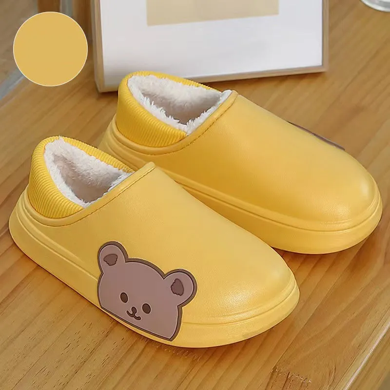Bear fluffy slippers winter house shoes for women, unisex PVC sole, white colour