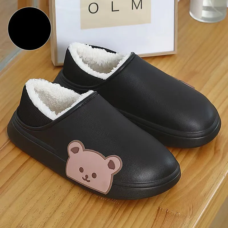 Bear fluffy slippers winter house shoes for women, unisex PVC sole, white colour