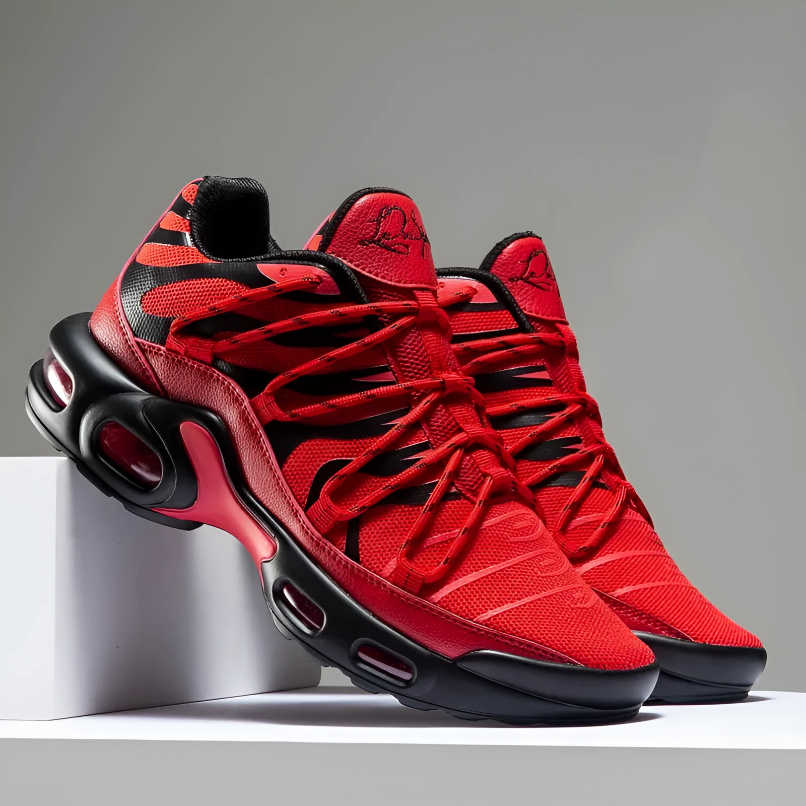 Men's training running shoes with air cushion, mesh upper, and rubber sole in black
