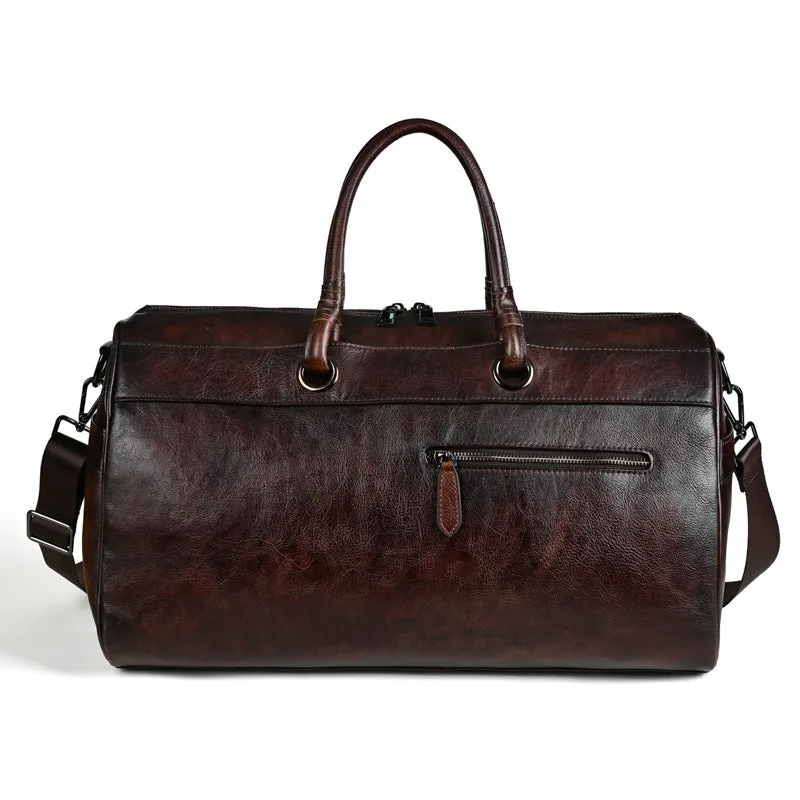 Handmade retro leather bag in vintage brown with 20L capacity and genuine leather construction