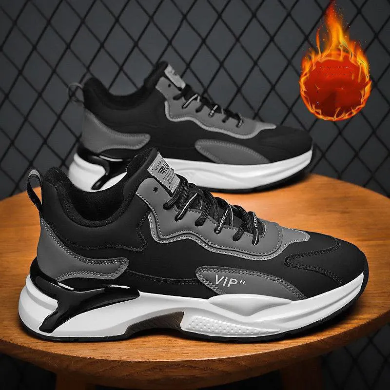 Black white lace-up sneakers for men with synthetic leather upper and mesh lining