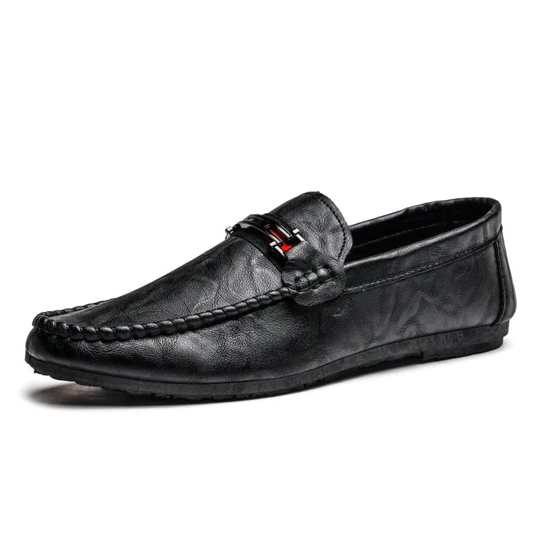 Men's Doudou casual shoes with black PU upper and rubber sole on a light background