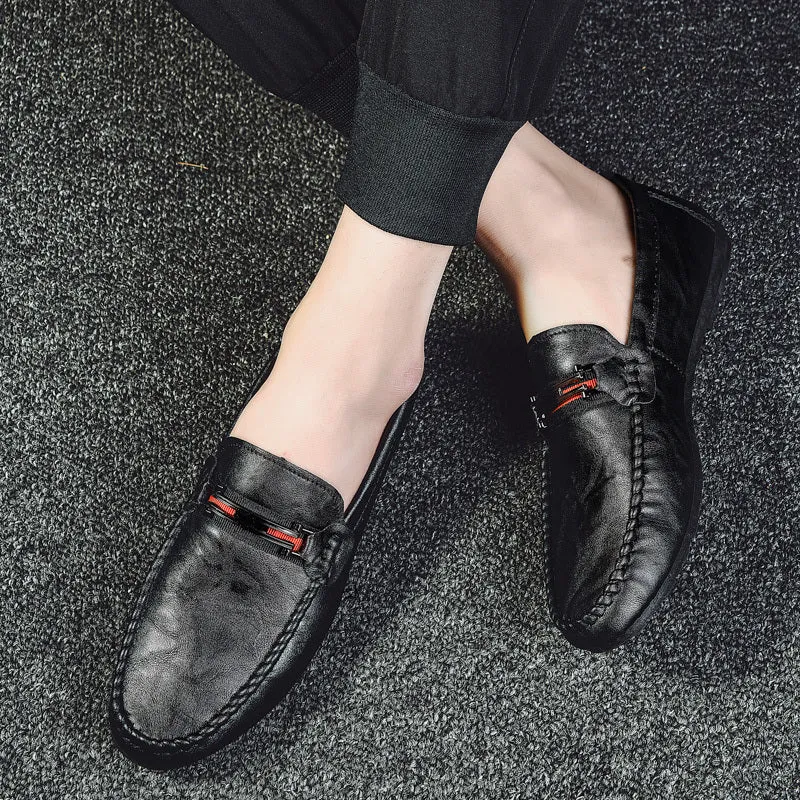 Men's Doudou casual shoes with black PU upper and rubber sole on a light background
