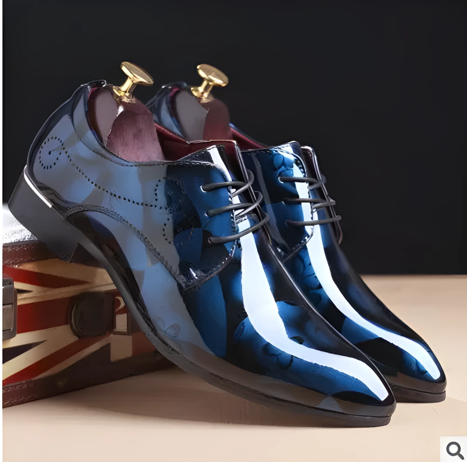 Men's casual shoes in blue with hollow bovine split leather upper and viscose sole, side view
